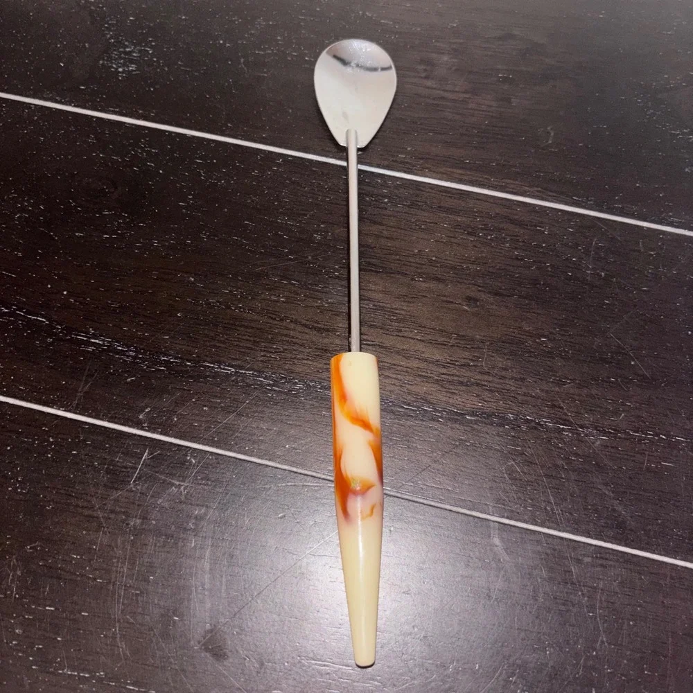 Vintage | MCM | Bakelite‎ Marbled Amber | Iced Tea/Cocktail/Milkshake Spoon | 9